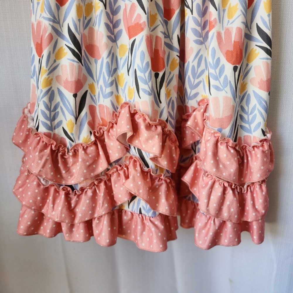Adorable Sweetness Floral Sleeveless Kids Summer Dress with Ruffle Hem Size 6 - Picture 3 of 6